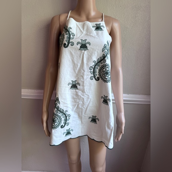 ZARA XS  White and Green Paisley Dress USED - Picture 1 of 6